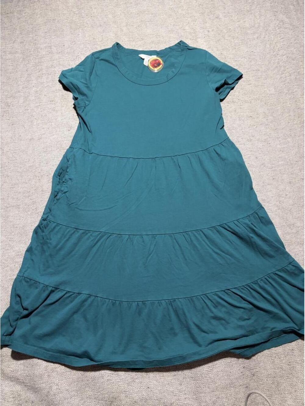 Time and Tru teal dress with ruffled tiers - S (4-6) - 0357